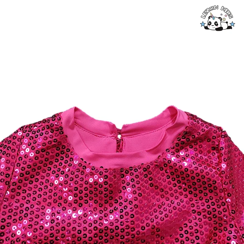 LEZONKIDS - Beaded Suit for Girls Sequined Short Sleeves Top Casual Wide-leg Pants Lace-up Girls Clothing Set